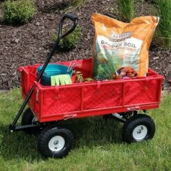 Sunnydaze Decor Sunnydaze Outdoor Lawn and Garden Heavy-Duty Steel Utility Cart with Removable Sides and Weather-Resistant Polyester Liner - Red