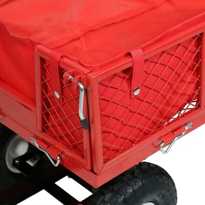 Sunnydaze Decor Sunnydaze Outdoor Lawn and Garden Heavy-Duty Steel Utility Cart with Removable Sides and Weather-Resistant Polyester Liner - Red 4 Sunnydaze Decor Sunnydaze Outdoor Lawn and Garden Heavy-Duty Steel Utility Cart with Removable Sides and Weather-Resistant Polyester Liner - Red - Image 2