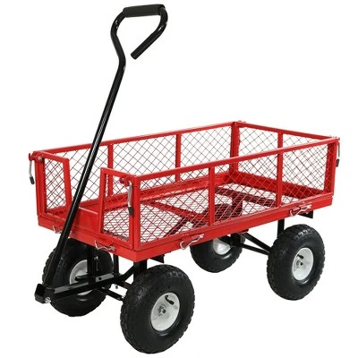 Sunnydaze Decor Sunnydaze Outdoor Lawn and Garden Heavy-Duty Steel Utility Cart with Removable Sides and Weather-Resistant Polyester Liner - Red 11 Sunnydaze Decor Sunnydaze Outdoor Lawn and Garden Heavy-Duty Steel Utility Cart with Removable Sides and Weather-Resistant Polyester Liner - Red - Image 9