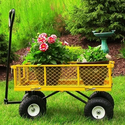Sunnydaze Decor Sunnydaze Outdoor Lawn and Garden Heavy-Duty Durable Steel Mesh Utility Wagon Cart with Removable Sides - Yellow 3 Sunnydaze Decor Sunnydaze Outdoor Lawn and Garden Heavy-Duty Durable Steel Mesh Utility Wagon Cart with Removable Sides - Yellow