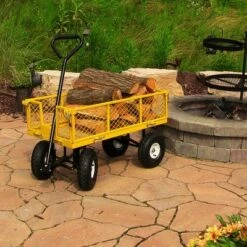 Sunnydaze Decor Sunnydaze Outdoor Lawn and Garden Heavy-Duty Durable Steel Mesh Utility Wagon Cart with Removable Sides - Yellow 15 Sunnydaze Decor Sunnydaze Outdoor Lawn and Garden Heavy-Duty Durable Steel Mesh Utility Wagon Cart with Removable Sides - Yellow -Garden Haven Store unnamed file 1023
