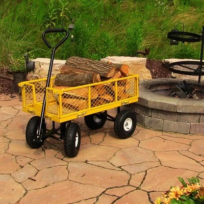 Sunnydaze Decor Sunnydaze Outdoor Lawn and Garden Heavy-Duty Durable Steel Mesh Utility Wagon Cart with Removable Sides - Yellow 7 Sunnydaze Decor Sunnydaze Outdoor Lawn and Garden Heavy-Duty Durable Steel Mesh Utility Wagon Cart with Removable Sides - Yellow - Image 5