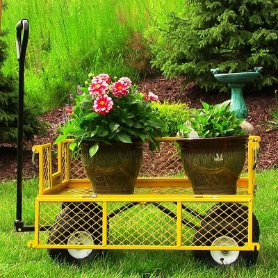 Sunnydaze Decor Sunnydaze Outdoor Lawn and Garden Heavy-Duty Durable Steel Mesh Utility Wagon Cart with Removable Sides - Yellow 8 Sunnydaze Decor Sunnydaze Outdoor Lawn and Garden Heavy-Duty Durable Steel Mesh Utility Wagon Cart with Removable Sides - Yellow - Image 6