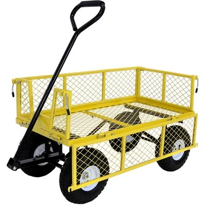 Sunnydaze Decor Sunnydaze Outdoor Lawn and Garden Heavy-Duty Durable Steel Mesh Utility Wagon Cart with Removable Sides - Yellow 9 Sunnydaze Decor Sunnydaze Outdoor Lawn and Garden Heavy-Duty Durable Steel Mesh Utility Wagon Cart with Removable Sides - Yellow - Image 7