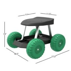 Nature Spring Rolling Garden Seat With Wheels - Black/Green