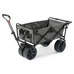 Mac Sports Heavy Duty Steel Frame Collapsible Folding 150-Lb Capacity Outdoor Beach Garden Utility Wagon Cart with 4 All Terrain Wheels & Table, Grey