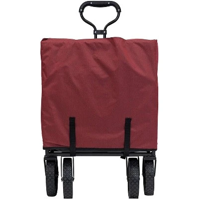 Mac Sports Heavy Duty Steel Frame Collapsible Folding 150 Pound Capacity Outdoor Garden Utility Wagon Yard Cart with Table and Cup Holders, Maroon 4 Mac Sports Heavy Duty Steel Frame Collapsible Folding 150 Pound Capacity Outdoor Garden Utility Wagon Yard Cart with Table and Cup Holders, Maroon - Image 3