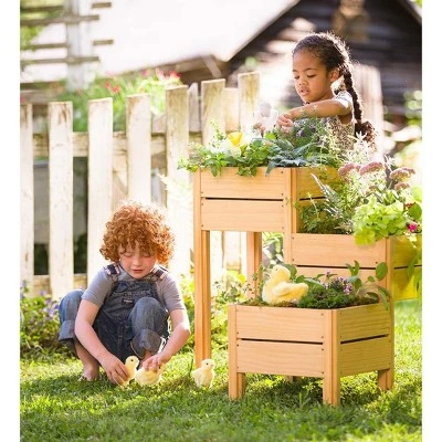 HearthSong Grow With Me Triple Garden Pine Wood Planter with Fabric Liners For Kids Gardening 3 HearthSong Grow With Me Triple Garden Pine Wood Planter with Fabric Liners For Kids Gardening