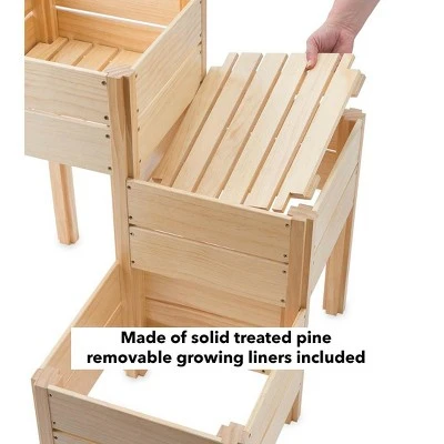 HearthSong Grow With Me Triple Garden Pine Wood Planter with Fabric Liners For Kids Gardening 4 HearthSong Grow With Me Triple Garden Pine Wood Planter with Fabric Liners For Kids Gardening - Image 2