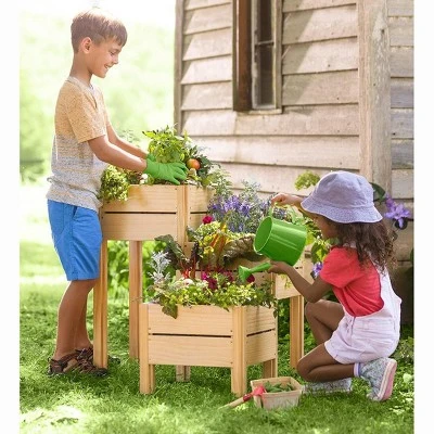 HearthSong Grow With Me Triple Garden Pine Wood Planter with Fabric Liners For Kids Gardening 8 HearthSong Grow With Me Triple Garden Pine Wood Planter with Fabric Liners For Kids Gardening - Image 6