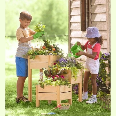 HearthSong Grow With Me Triple Garden Pine Wood Planter with Fabric Liners For Kids Gardening 13 HearthSong Grow With Me Triple Garden Pine Wood Planter with Fabric Liners For Kids Gardening - Image 11