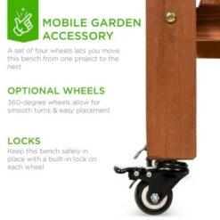 Best Choice Products Wood Garden Potting Bench Workstation Table w/ Sliding Tabletop, 4 Locking Wheels, Dry Sink - Brown -Garden Haven Store unnamed file 1282