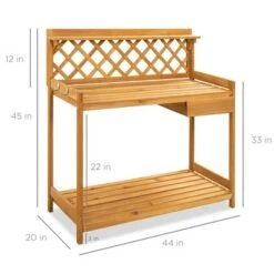 Best Choice Products Outdoor Wooden Garden Potting Bench, Workstation Table w/ Cabinet Drawer, Open Shelf - Natural -Garden Haven Store unnamed file 1291