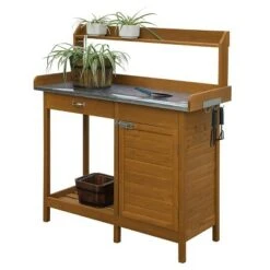 Deluxe Potting Bench with Cabinet Light Oak - Breighton Home