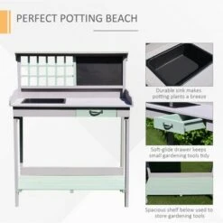 Outsunny 36.25" x 16.75" Raised Outdoor Wooden Potting Bench Table with Built-in Sink Shelf Storage & Ergonomic Design -Garden Haven Store unnamed file 1331