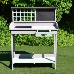 Outsunny 36.25" x 16.75" Raised Outdoor Wooden Potting Bench Table with Built-in Sink Shelf Storage & Ergonomic Design -Garden Haven Store unnamed file 1334