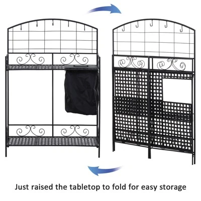 Outsunny Outdoor Folding Metal Potting Bench Work Table with Large Build-In Bag with Cover 5 Hanging Hooks & Shelf 7 Outsunny Outdoor Folding Metal Potting Bench Work Table with Large Build-In Bag with Cover 5 Hanging Hooks & Shelf - Image 5