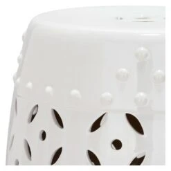 White Lattice Coin Garden Stool - White - Safavieh