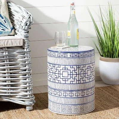 Parri Garden Stool - Blue/White - Safavieh 3 Parri Garden Stool - Blue/White - Safavieh