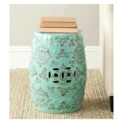 Medallion Garden Stool - Light Blue Pattern - Safavieh