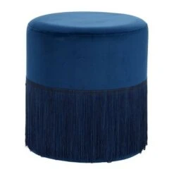 Fringe Stool Cylinder Shaped Polyester - Olivia & May Black -Garden Haven Store unnamed file 1445