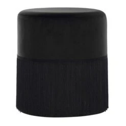 Fringe Stool Cylinder Shaped Polyester - Olivia & May Black -Garden Haven Store unnamed file 1446