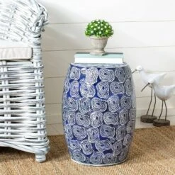 Lorey Garden Stool - Blue/White - Safavieh