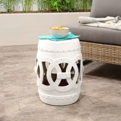 Moroccan Ceramic Garden Stools (Set of 2) White - Abbyson Living 4 Moroccan Ceramic Garden Stools (Set of 2) White - Abbyson Living - Image 2