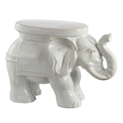 happimess White Elephant 14.2" Ceramic Garden Stool, Antique White 3 happimess White Elephant 14.2" Ceramic Garden Stool, Antique White