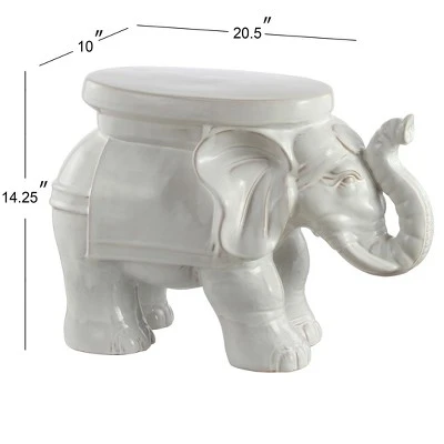 happimess White Elephant 14.2" Ceramic Garden Stool, Antique White 4 happimess White Elephant 14.2" Ceramic Garden Stool, Antique White - Image 2