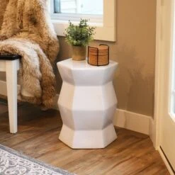 Sunnydaze Decor Sunnydaze Moderno Geometric Ceramic Decorative Garden Stool - 17.25" - White -Garden Haven Store unnamed file 1528