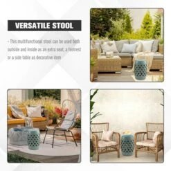 Outsunny 13" x 18" Ceramic Side Table Garden Stool with Knotted Ring Design & Glazed Strong Materials -Garden Haven Store unnamed file 1533