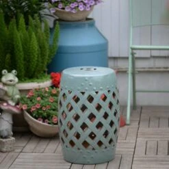 Outsunny 13" x 18" Ceramic Side Table Garden Stool with Knotted Ring Design & Glazed Strong Materials -Garden Haven Store unnamed file 1538