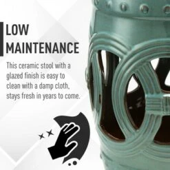 Outsunny 14" x 17" Ceramic Side Table Garden Stool with Knotted Ring Design & Glazed Strong Materials -Garden Haven Store unnamed file 1557