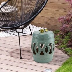 Outsunny 14" x 17" Ceramic Side Table Garden Stool with Knotted Ring Design & Glazed Strong Materials -Garden Haven Store unnamed file 1560