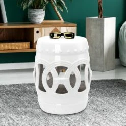 Outsunny 14" x 17" Ceramic Side Table Garden Stool with Knotted Ring Design & Glazed Strong Materials -Garden Haven Store unnamed file 1562