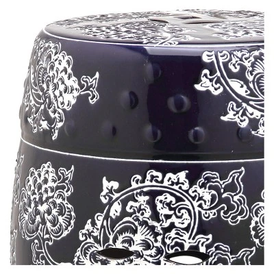 Midnight Flower Garden Patio Stool - Navy/White - Safavieh 3 Midnight Flower Garden Patio Stool - Navy/White - Safavieh