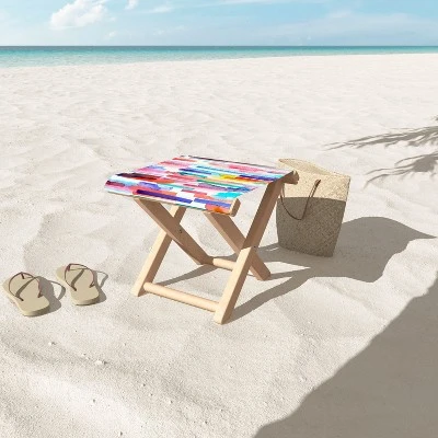 Ninola Design Brushstrokes Stripes Abstract Watercolor Folding Stool - Deny Designs 4 Ninola Design Brushstrokes Stripes Abstract Watercolor Folding Stool - Deny Designs - Image 2