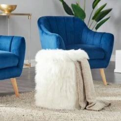 Olivia & May Storage Stool Faux Fur White - Olivia & May -Garden Haven Store unnamed file 1605