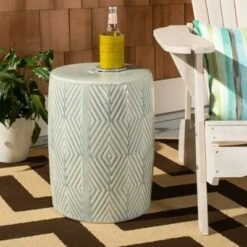 Hemdi Garden Stool - Light Blue - Safavieh