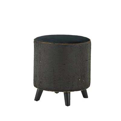 Stool, Cylinder Polyester Sequin Silver - Olivia & May 3 Stool, Cylinder Polyester Sequin Silver - Olivia & May