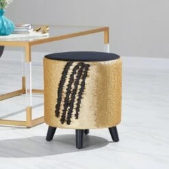 Stool, Cylinder Polyester Sequin Silver - Olivia & May 15 Stool, Cylinder Polyester Sequin Silver - Olivia & May -Garden Haven Store unnamed file 1625