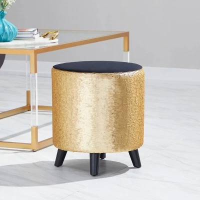 Stool, Cylinder Polyester Sequin Silver - Olivia & May 7 Stool, Cylinder Polyester Sequin Silver - Olivia & May - Image 5