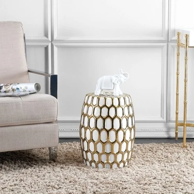 Laili Garden Stool - Gold/White - Safavieh 3 Laili Garden Stool - Gold/White - Safavieh