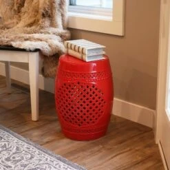Sunnydaze Decor Sunnydaze Marrakesh Lattice Ceramic Decorative Garden Stool - 17.75" - Red -Garden Haven Store unnamed file 1710