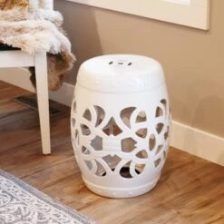 Sunnydaze Decor Sunnydaze Knotted Quatrefoil Decorative Ceramic Garden Stool - 18" - White