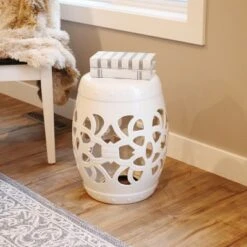 Sunnydaze Decor Sunnydaze Knotted Quatrefoil Decorative Ceramic Garden Stool - 18" - White -Garden Haven Store unnamed file 1811