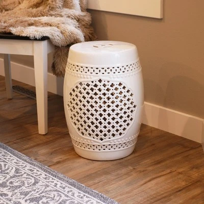 Sunnydaze Decor Sunnydaze Marrakesh Lattice Ceramic Decorative Garden Stool - 17.75" - White 3 Sunnydaze Decor Sunnydaze Marrakesh Lattice Ceramic Decorative Garden Stool - 17.75" - White