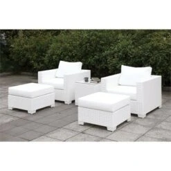 Arthur Modern Rattan Patio Small Ottoman in White - Furniture of America