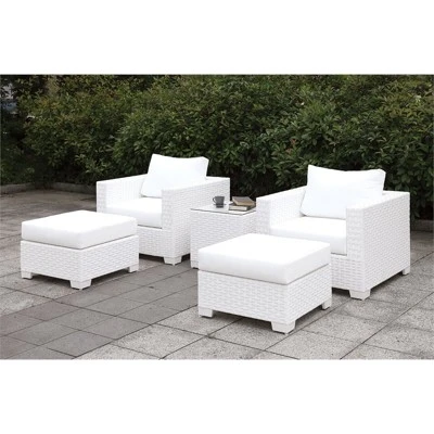 Arthur Modern Rattan Patio Small Ottoman in White - Furniture of America 3 Arthur Modern Rattan Patio Small Ottoman in White - Furniture of America